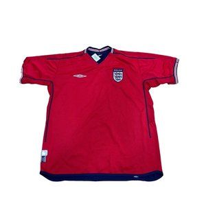 Vintage Y2K L/XL England Umbro Reversible Jersey Kick Off March 2004 Red Navy